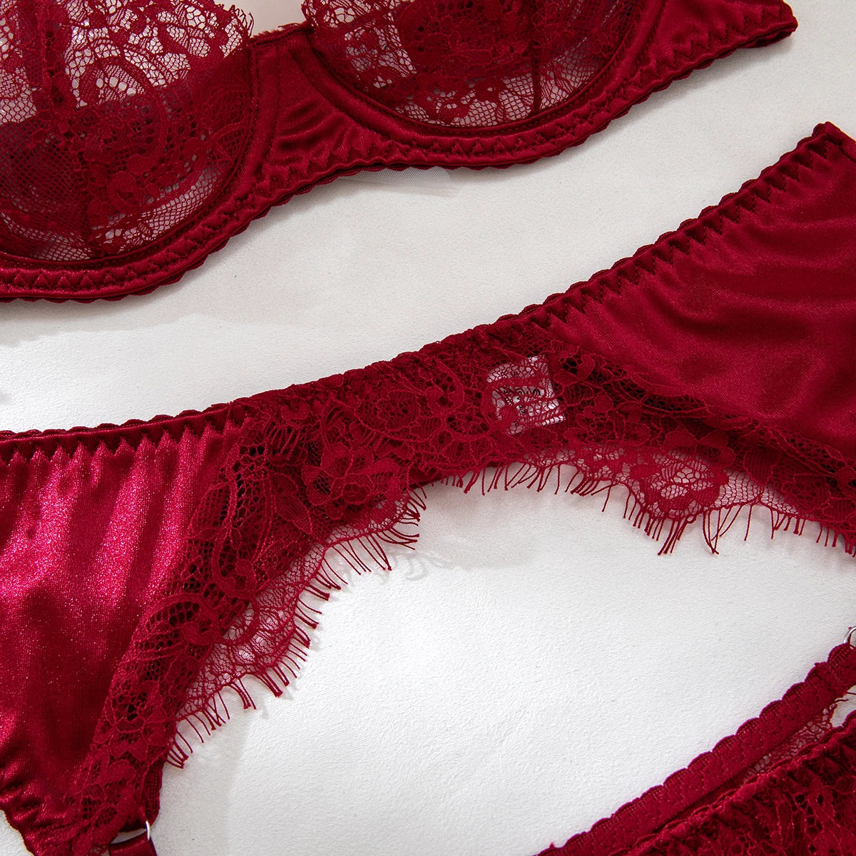 Sexy Lace Lingerie Set with Garter Belt and Leg Strap,   Intimate Wear for Women,  Elegant Bra & Panty Set for Special Occasions
