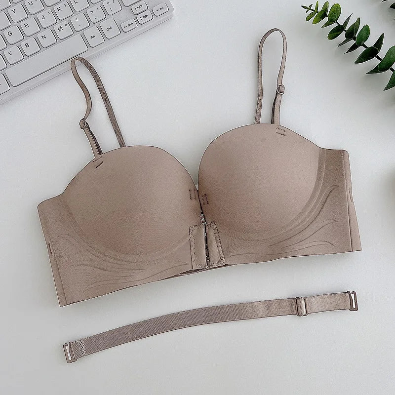 Strapless Bras Women Front Closure Seamless Brassiere Push Up Thick Underwear Adjustable Female Soft Solid Invisible Lingerie