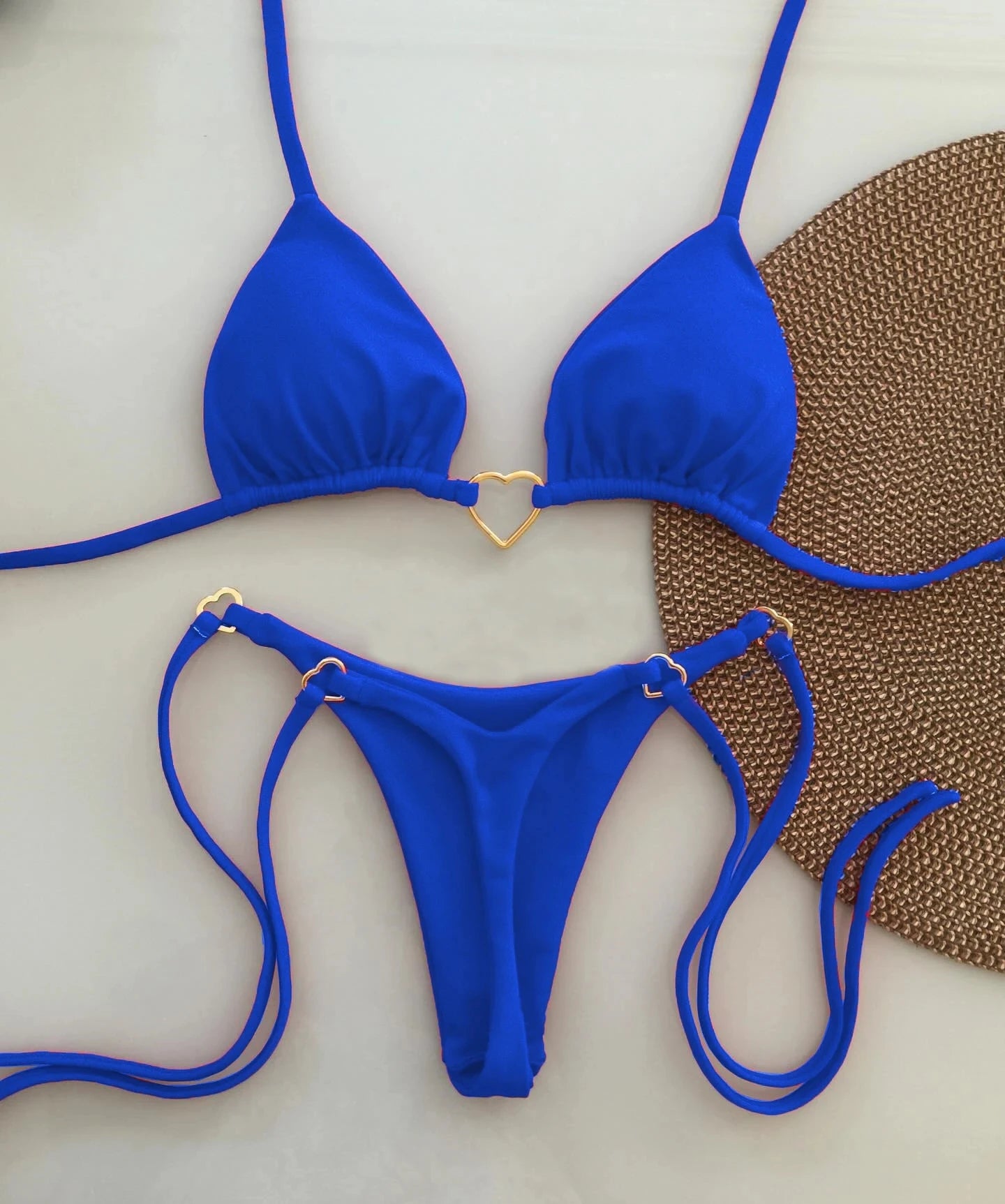 Sexy Low-Waist Bikini Set for Women Summer Solid Color Tie-Front Swimsuit with Padded Top for Beach Vacation