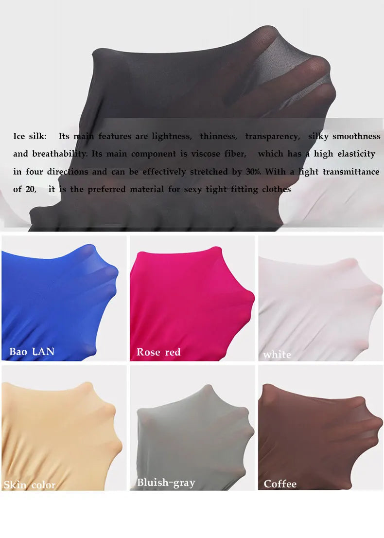 Sexy See Through Ice Silk Full Wrap One-piece Tight Jumpsuit High Elastic Home Corset Zipper Open Crotch Bodysuit