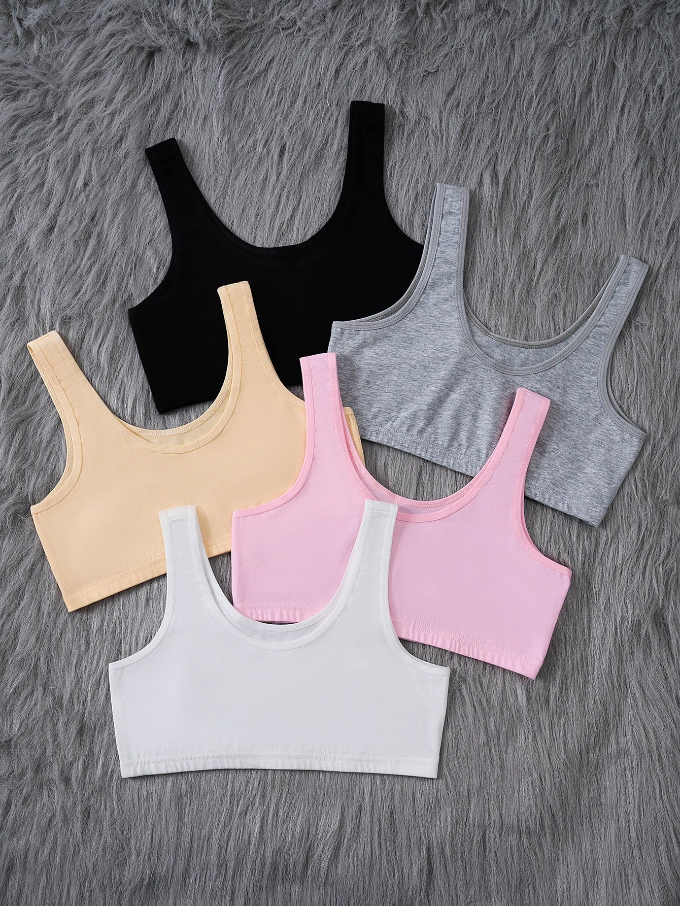 5 pcs girls' bras, multi-color elastic sports bra training bras, no padding, no underwire underwear, comfortable studen