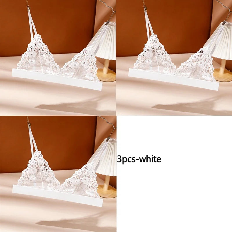 3PCS Women's Seductive Comfort Bralettes Unlined Lace Bra
