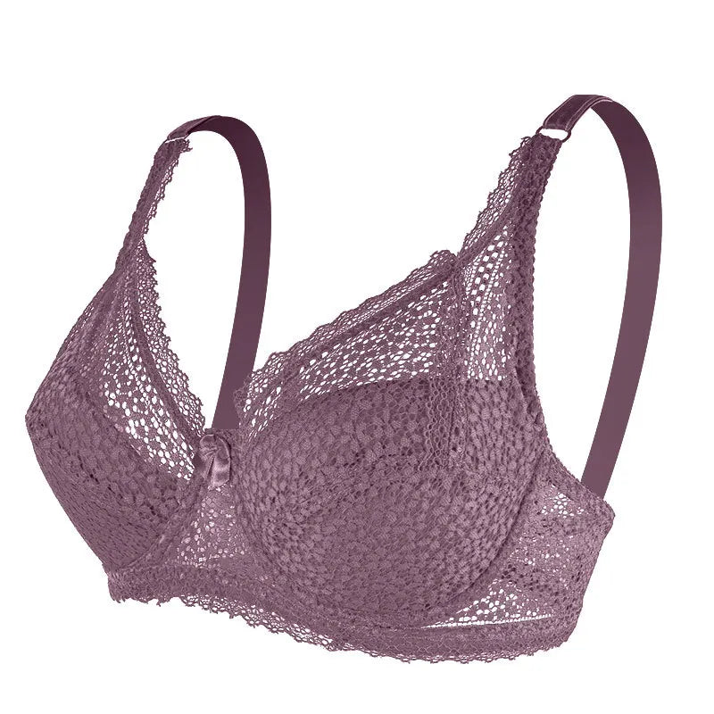 Large Breasts Lace Plus Size Ladies Bra Top Support Breathable Comfortable Steel Ring Bow Tie Bra Thin Section Gathered Bra