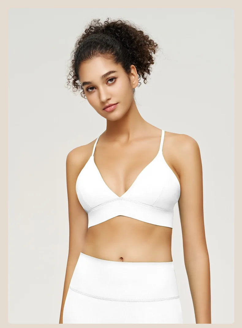 YOGA Bra for Women Naked Feeling Strappy Padded Sports Bras Fitness Workout Top Criss Cross Back Yoga Sports Bras No Steel Ring