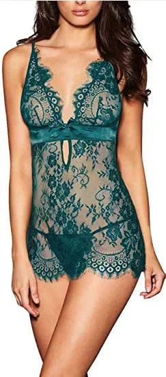 Lace Sexy Babydoll Lingerie Female Dress Backless See Through Nightdress Chemises Women Sleepwear Erotic Underwear