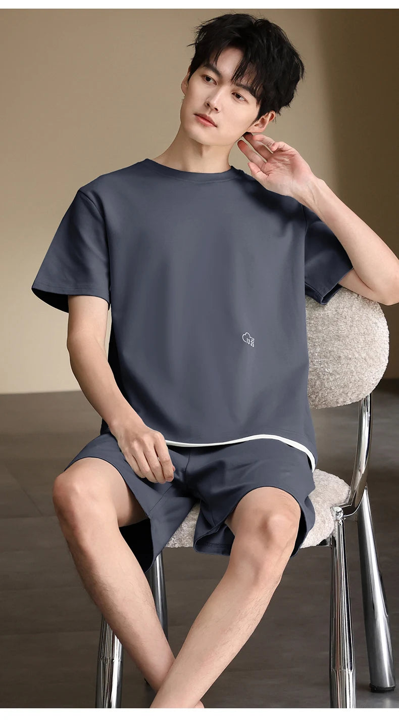 Pyjamas Male Full Pure Cotton Fashion Men Short Sleeve Short Pants Pajamas Set 2 Piece/set Summer Pijama Hombre Home Lounge Gift