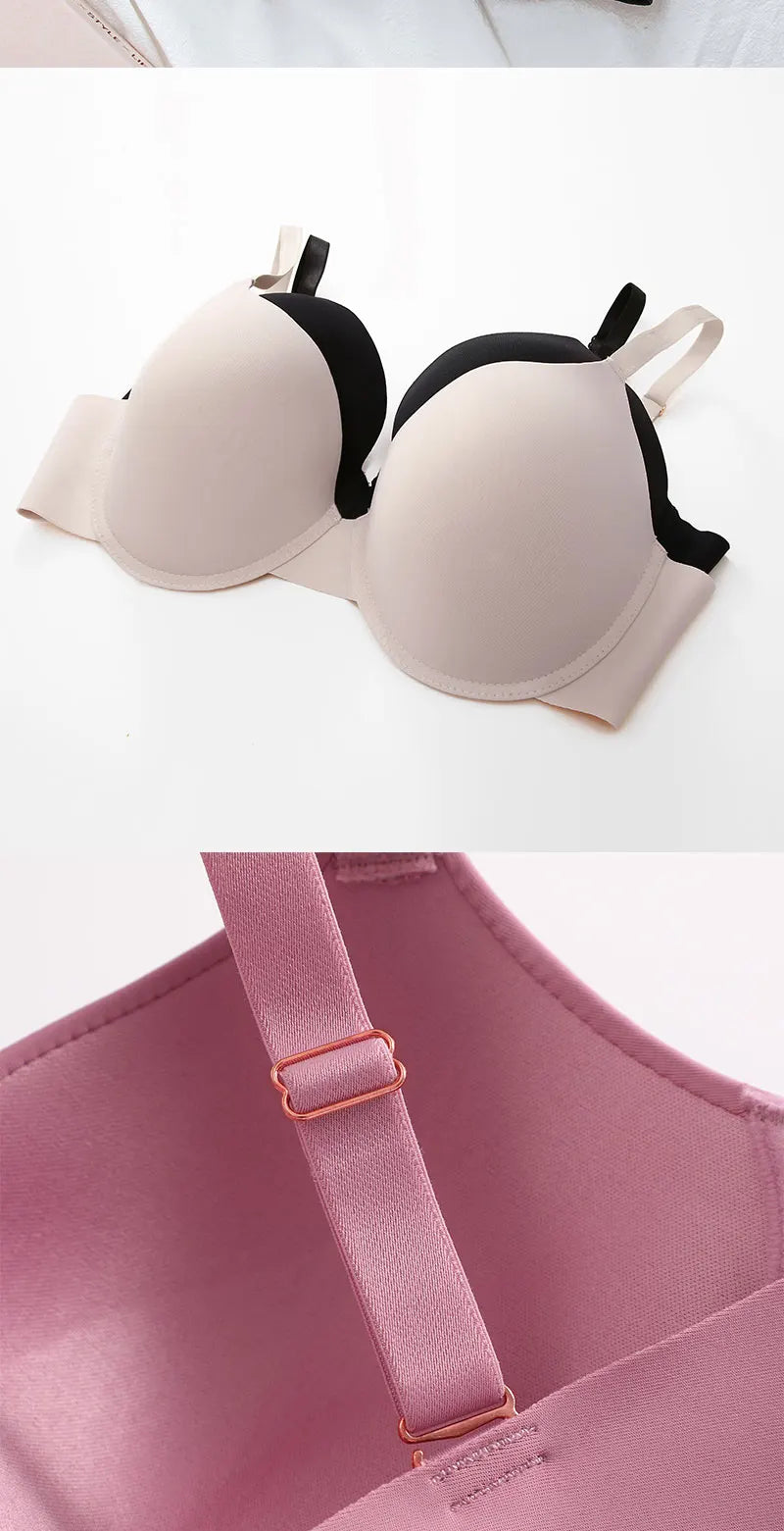 2Pcs/Set Comfortable Adjustable Push Up Bra Shockproof Lingerie Wireless Deep V Bra Anti-sagging Brassiere for Women Summer Bras