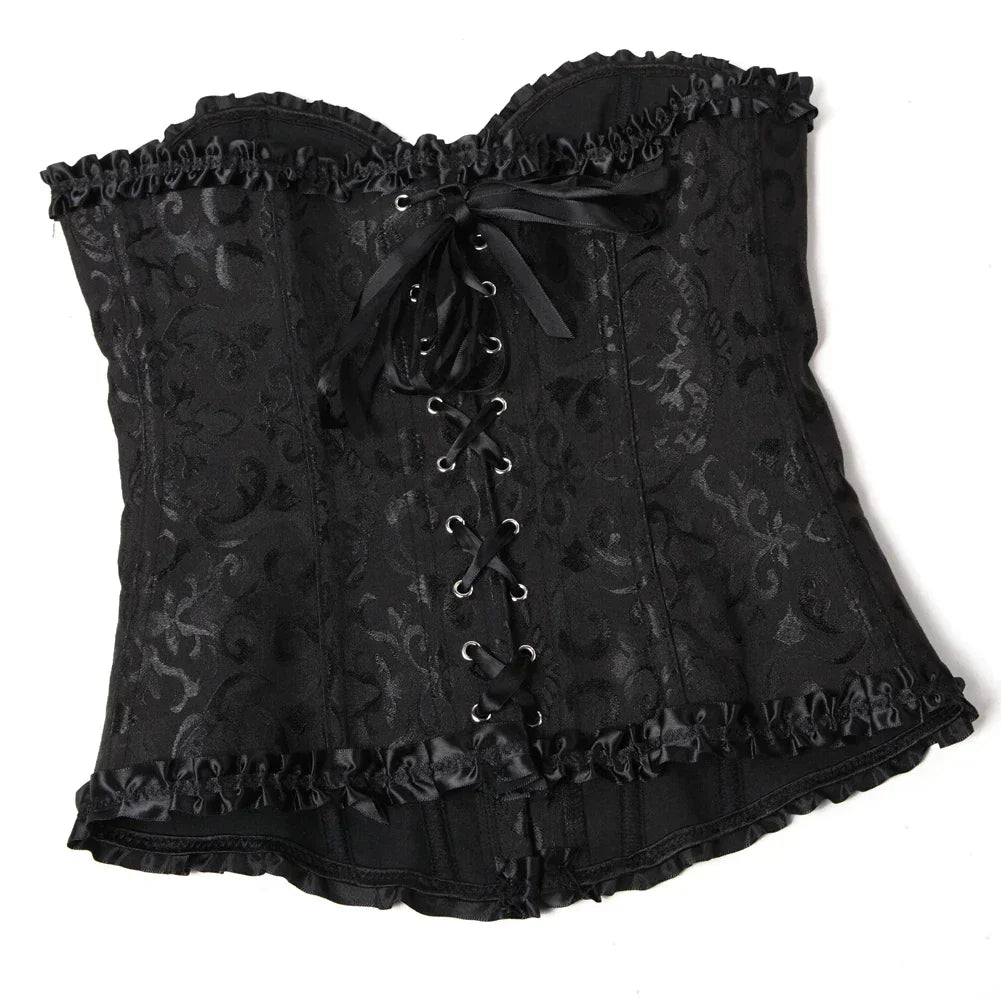 Women Sexy Overbust Corset Korset Basques Floral Lace Top Bustier Jacquard Lingerie Corselet