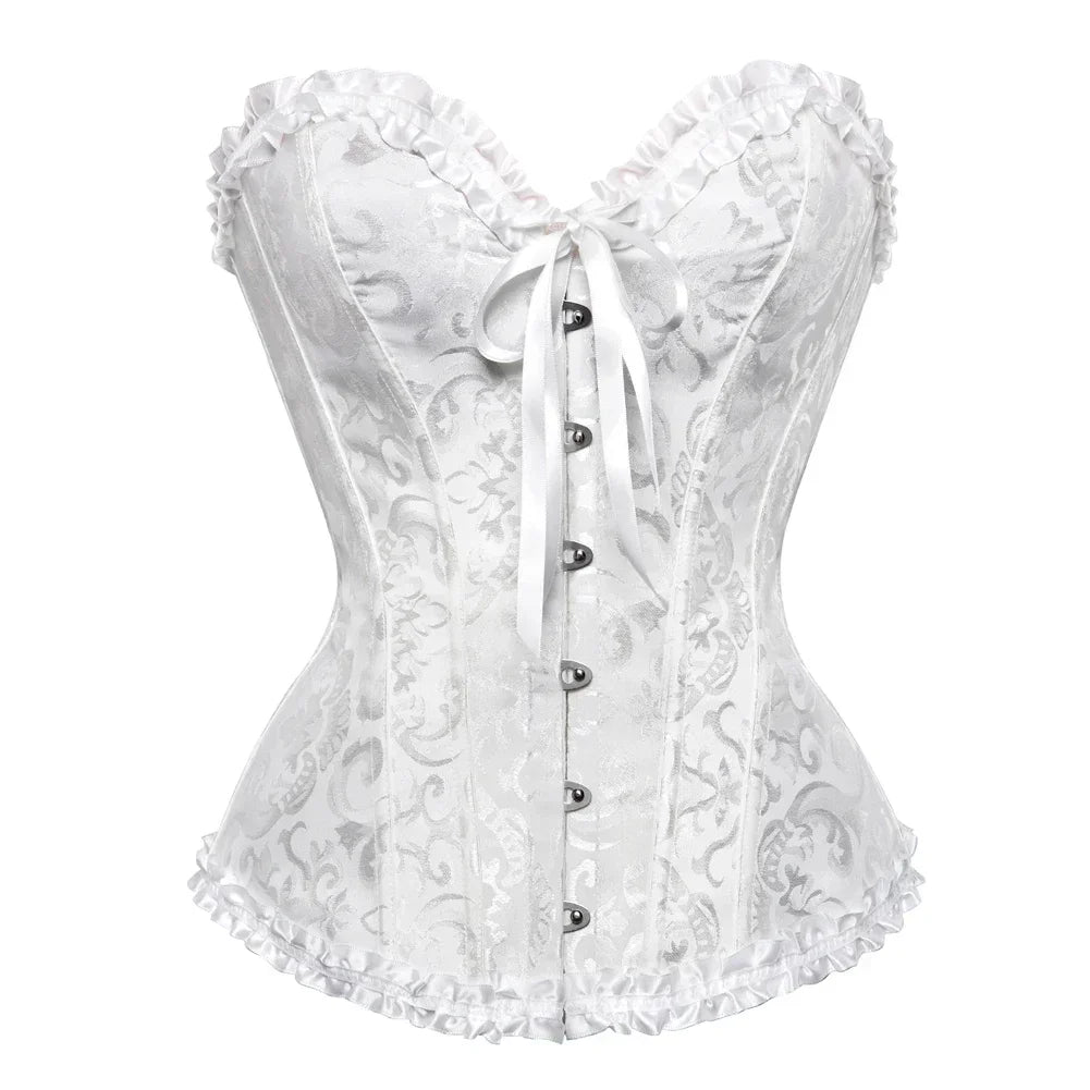 Women Sexy Overbust Corset Korset Basques Floral Lace Top Bustier Jacquard Lingerie Corselet