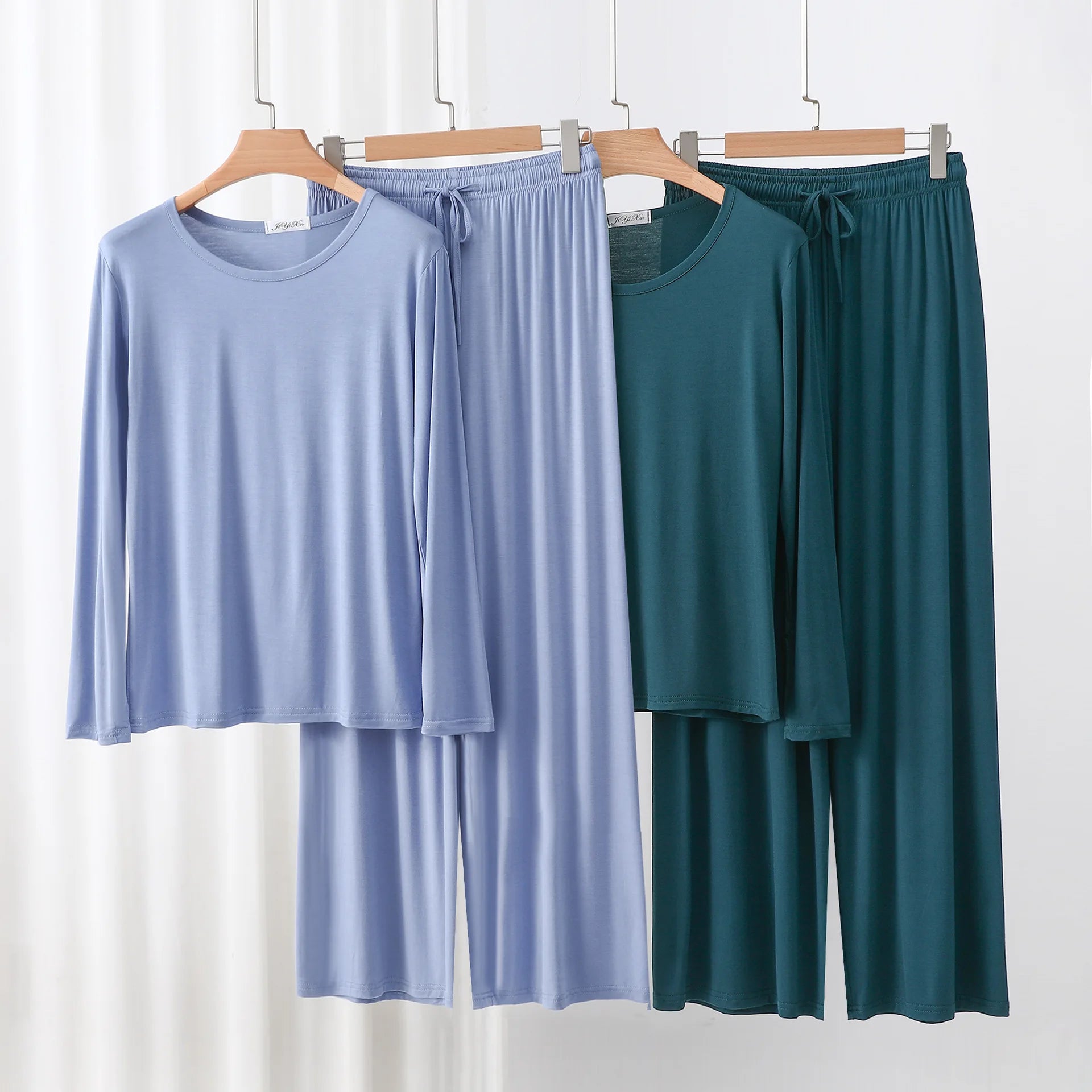 Modal Pajama Sets 2 Piece O-Neck Long sleeved Tshirt and Wide Leg Pant Ankle Length Loose sleepwear set Comfort homewear suits