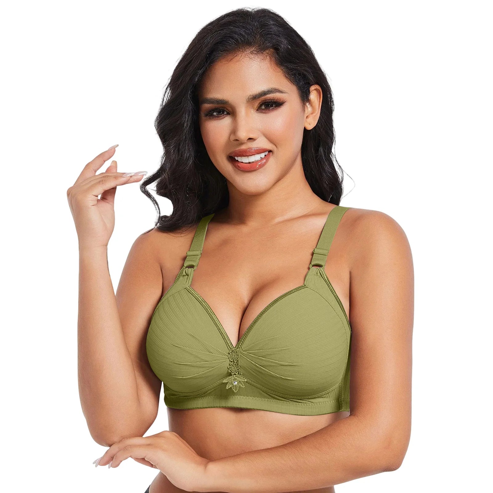 Elegant Skin Tone Textured Bra Chic Wireless Full Coverage Underwear Stylish Push Up Rhinestone Detail Lingerie Women
