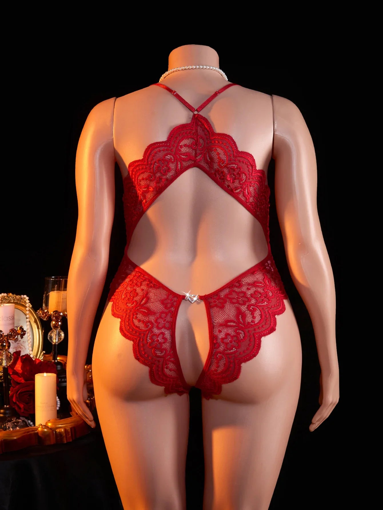 Women's Plus Size Babydoll Chemises Erotic Lingerie Sexy Crotchless Bodysuit Temptation Pajamas Lace V Neck Mini Baby Doll Dress