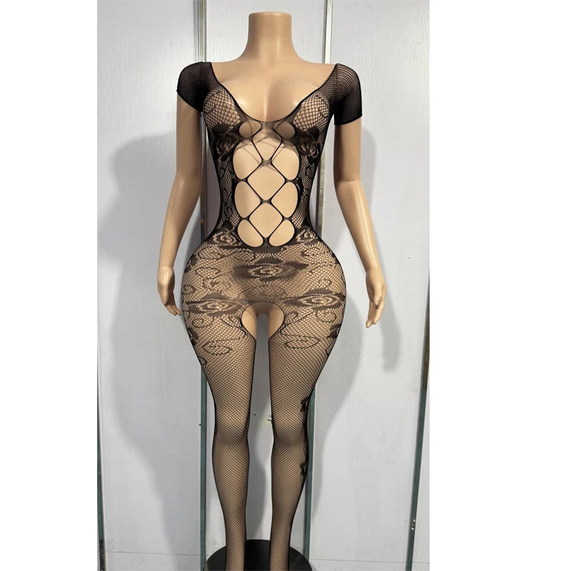 Lingerie Set for Women Lace Transparent Bodystockings Sexy Costumes Crotchless Sleepwear Female Sex  Babydoll Dress