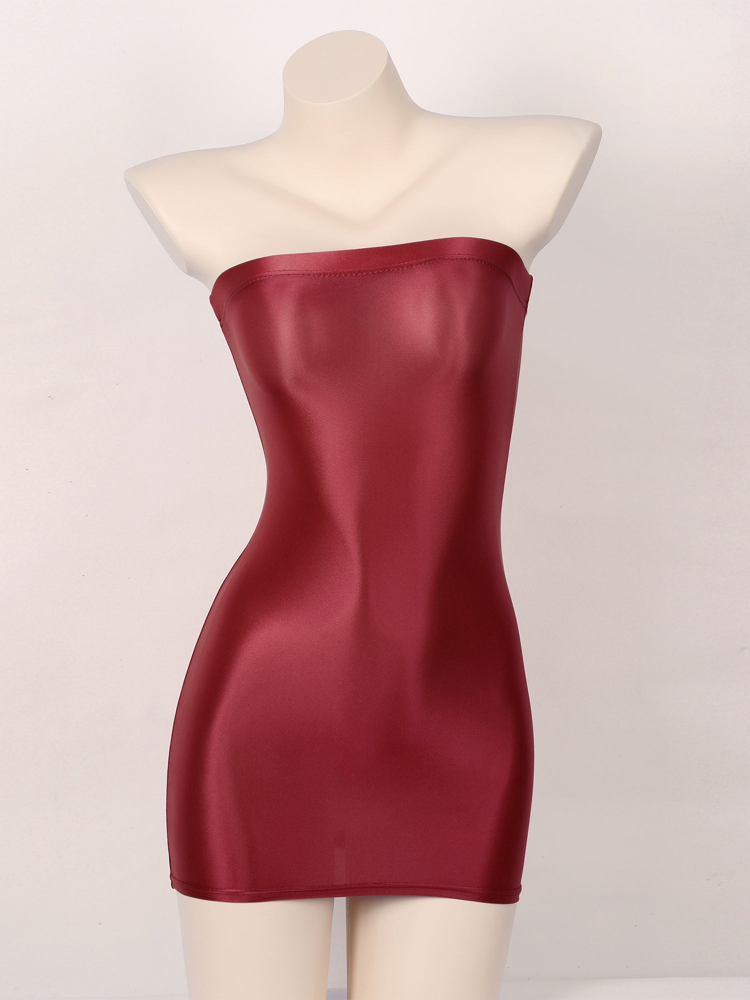 Women's Strapless Bodycon Dress Sleeveless Transparent Tight Pencil Dress Oil Glossy Package Hip Sheer Mini Dresses Clubwear