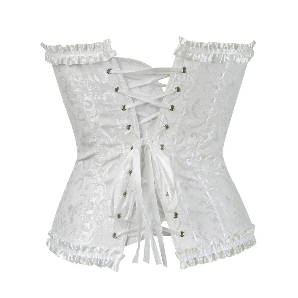 Women Sexy Overbust Corset Korset Basques Floral Lace Top Bustier Jacquard Lingerie Corselet