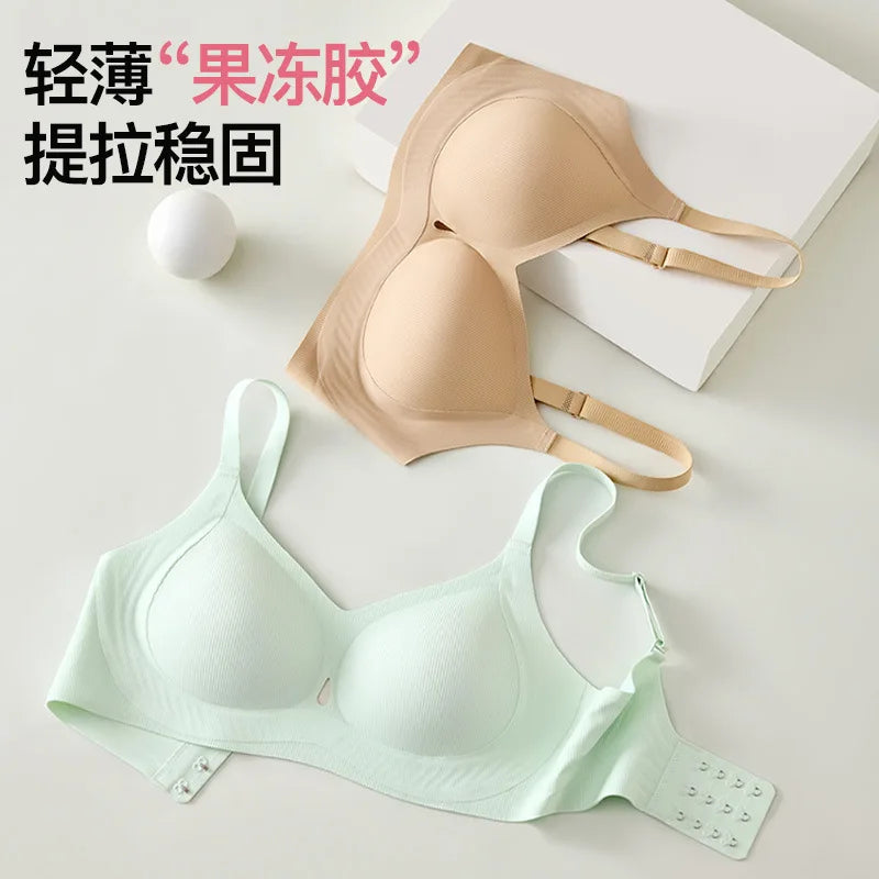 Ribbed Fashion Seamless Bra Without Underwire Skin-Friendly Comfortable Breathable Lift Small Chest Gather Soft Support Bra