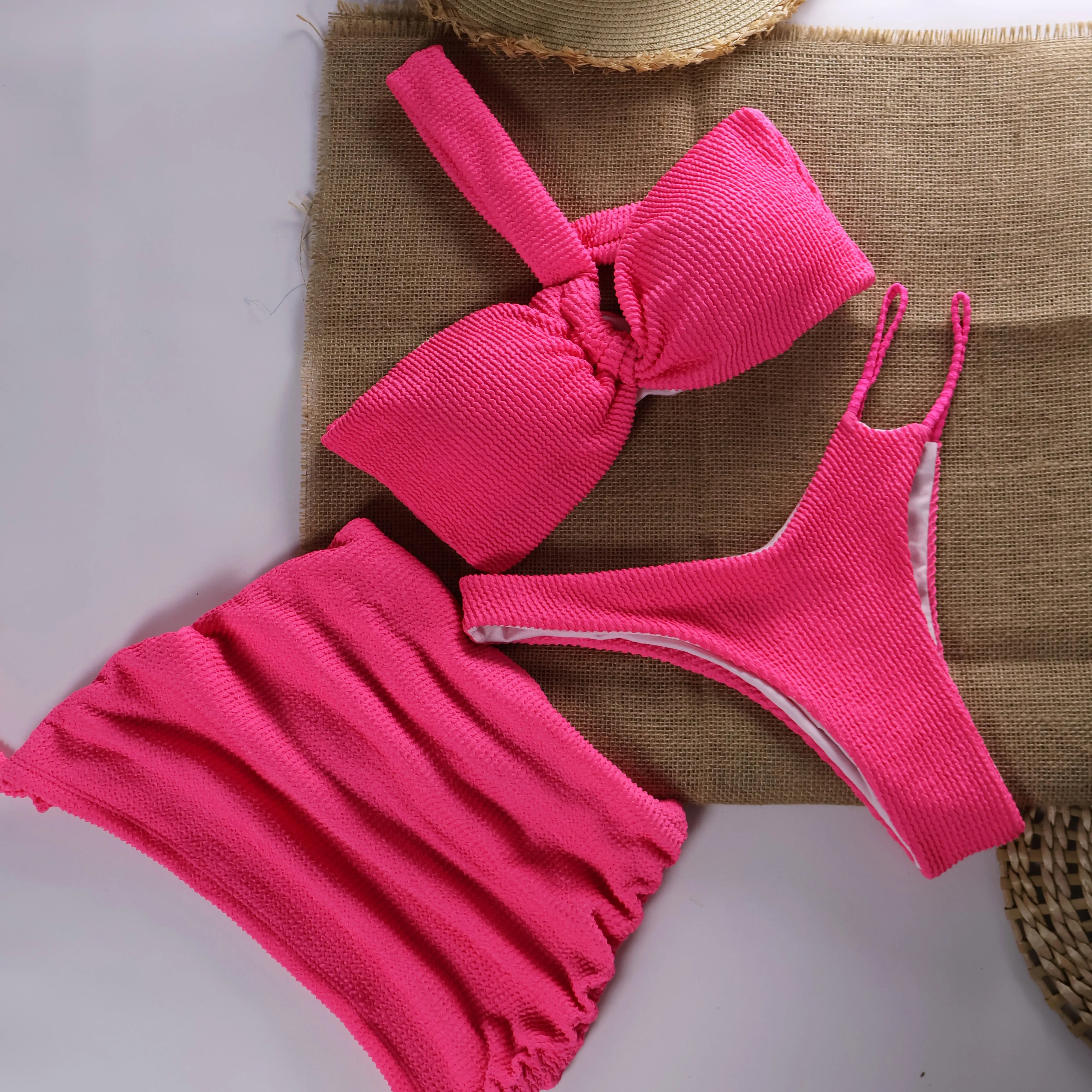 Sexy 3pieces Micro Bikini 2025 Women Swimsuit Female Swimwear Thong Bikinis Set Brazilian Beach Wear Bathing Suit Biquini