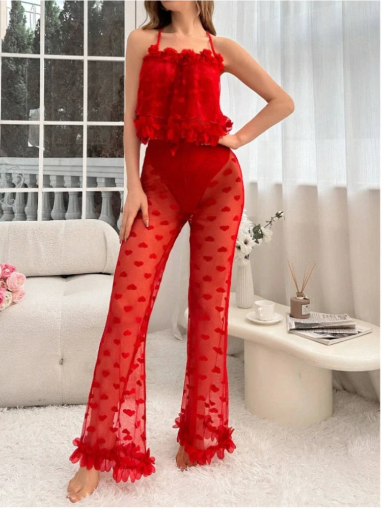 Sexy Lingerie Sets  with See-through Lingerie  2-piece Pajama Set for Home Wear   Women's Summer Sexy Pajamas Set  Corset Mujer