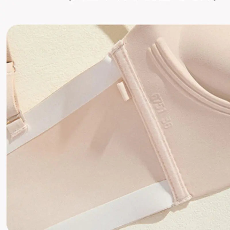 12cm Push-Up Plunge Front-Zip Bra: Strapless Sticky Adhesive Padded Minimizer, Lift & Shape for Small Chest, Seamless Comfort