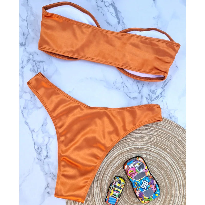 Sexy Women Bikini Brazilian Swimsuit Push-up Bra Bikini Set Two Piece Swim Suit Swimwear High-waisted Beachwear Solid Bathing