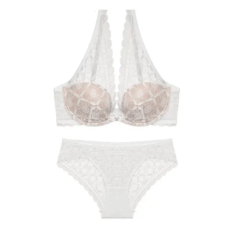 Sexy Lace Lingerie Set Deep V Plunge Bra Wireless Comfort Bralette Matching Bra Panty Set Women