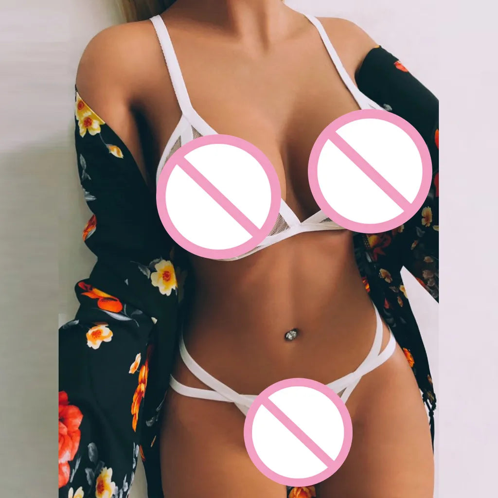 Women Sexy Lingerie Corset Solid Erotic Mesh Transparent Bra Panty Lingerie Underwear Set Lenceria Erotica Mujer Sexi Babydoll