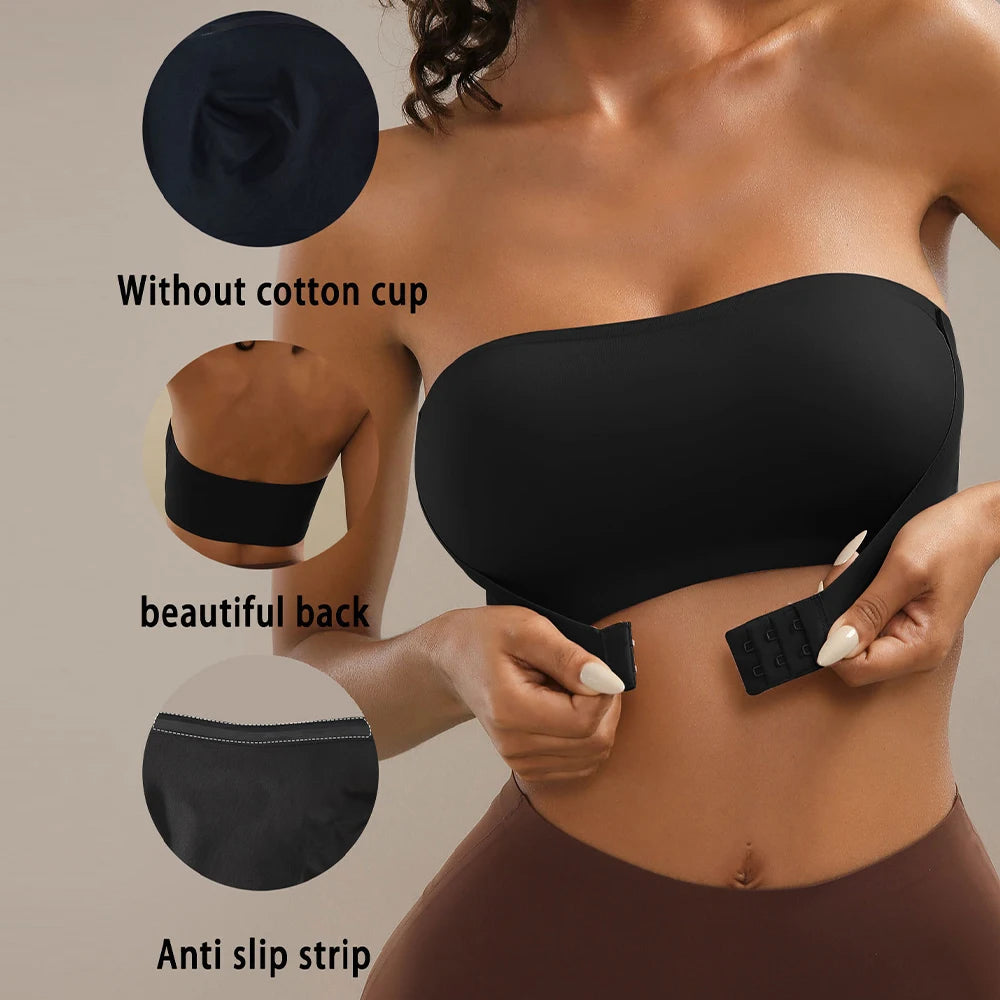 Women's Strapless Push Up Bra Sexy Seamless No Padding Front Button Bra Comfortable Smooth Backless Non Slip Unlied Brassiere