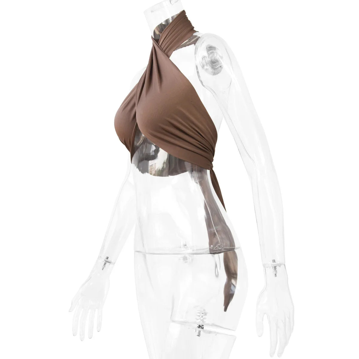 Sexy Tank Top Wrap Gather Chest Halter Cross Bandage Crop Tops Women Bare Midriff Backless Camis Female Sleeveless Cropped Vest