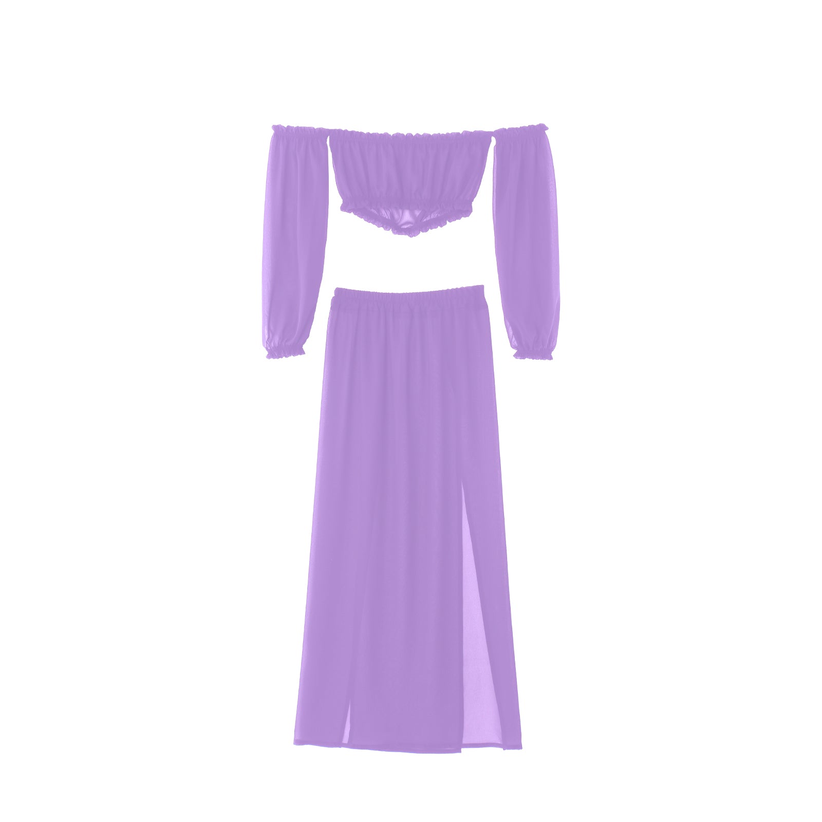Summer Women Bikini Cover Ups Solid Color Long Sleeve Off Shoulder Tops High Waist Split Skirts 2pcs Swimsuit Bathing Suit