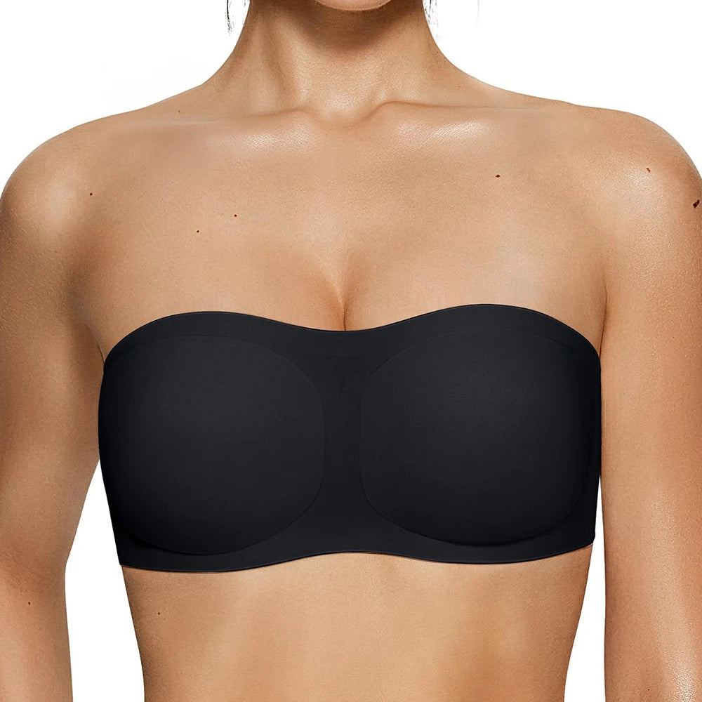 Strapless Bras For Women No-Slip Bandeau Push Up Wireless Bralette Comfy Seamless No Underwire Padded Jelly Tube Top Bra