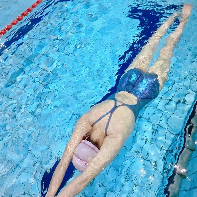 Swimsuit for women, swimming pool training, racing, new purple snake pattern hot spring one-piece swimsuit for women