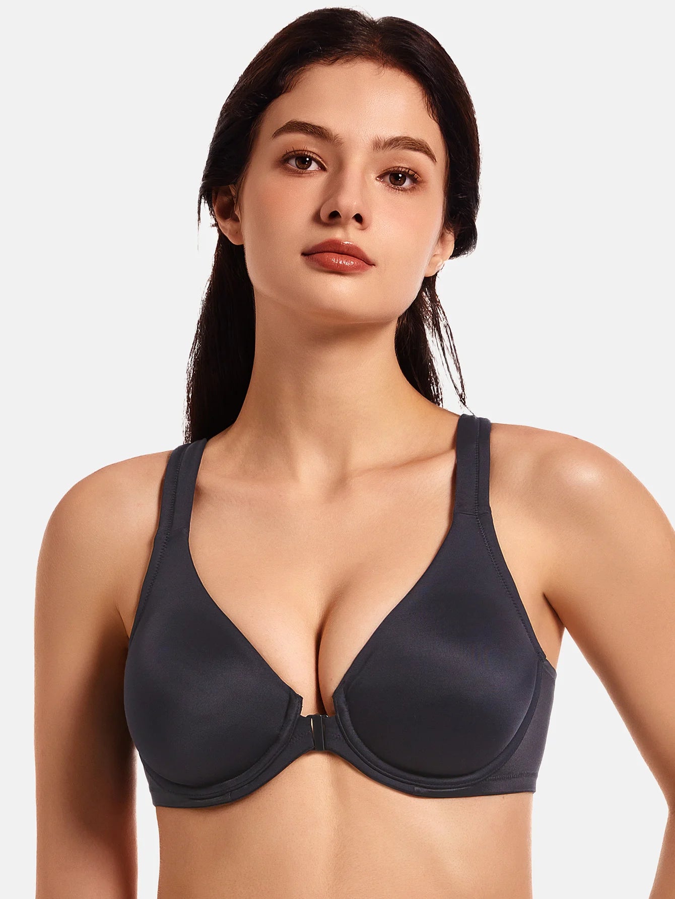 MELENECA Women's Racerback Front Closure Bras Plunge Unlined Full Coverage Seamless Underwire Bra