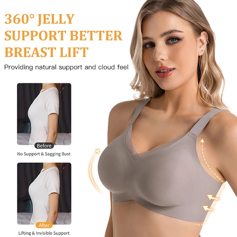 Jelly Wireless Bras For Women No Underwire Supportive Seamless Bra Comfort Soft Bralette Full Coverage Hide Back Fat T-Shirt Bra