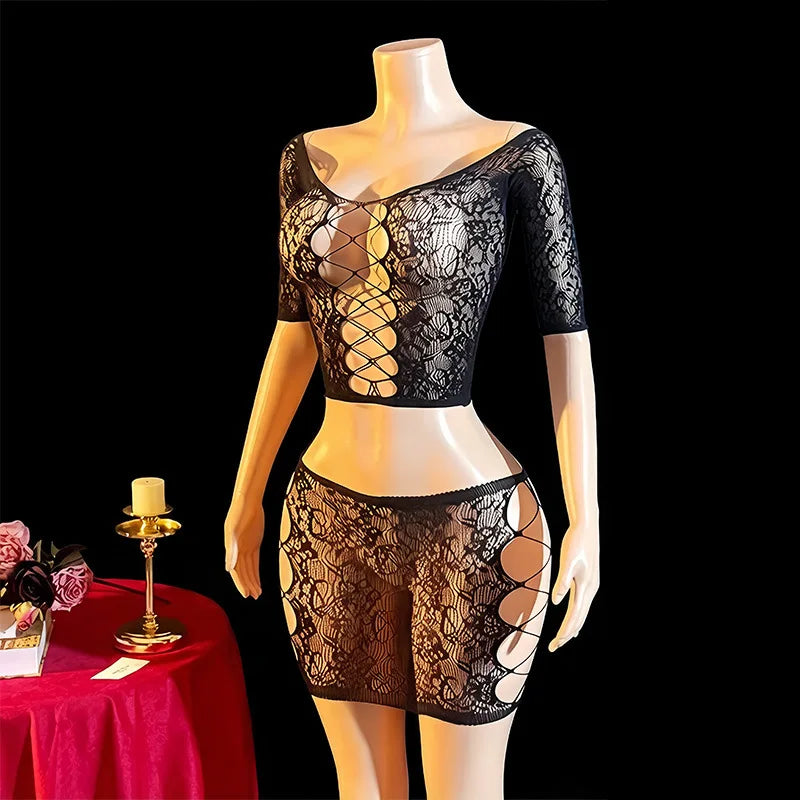women's sexy lingerie sheer babydoll transparent lingerie  backless sexy nightgown vintage push up hollow lace
