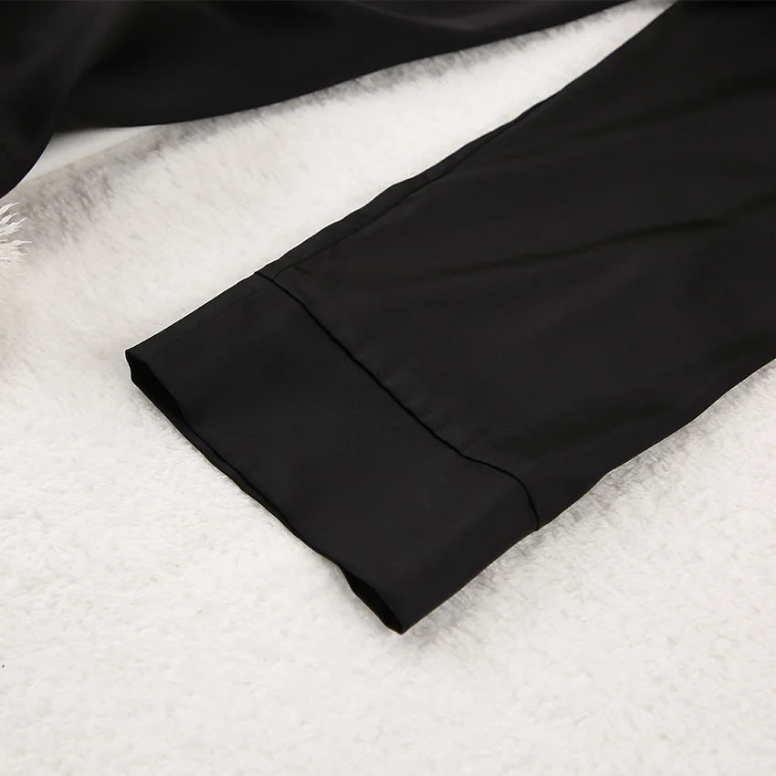 Two Pieces Women Pajama Sets Single Breasted Blouses Lounge Full Sleeve Spliced Straight Pants Casual Solid Lady Sleepwear