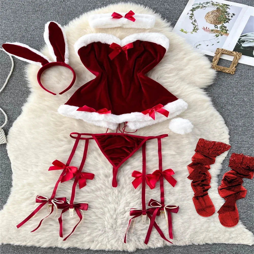 Backless Hotsweet Bow Lingerie For Women See Through Mesh Sexy Bunny Costume Lingerie Bodysuit 4 Piece Jumpsuit Spot Lace Cospla