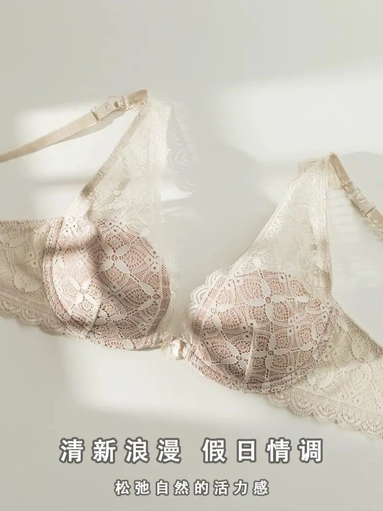 Sexy Lace Lingerie Set Deep V Plunge Bra Wireless Comfort Bralette Matching Bra Panty Set Women