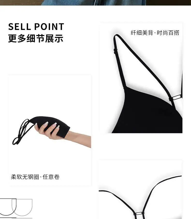 Front Closure Bras for Small Bust Women Deep V Plunge French Triangle Cup Seamless Thin Straps
