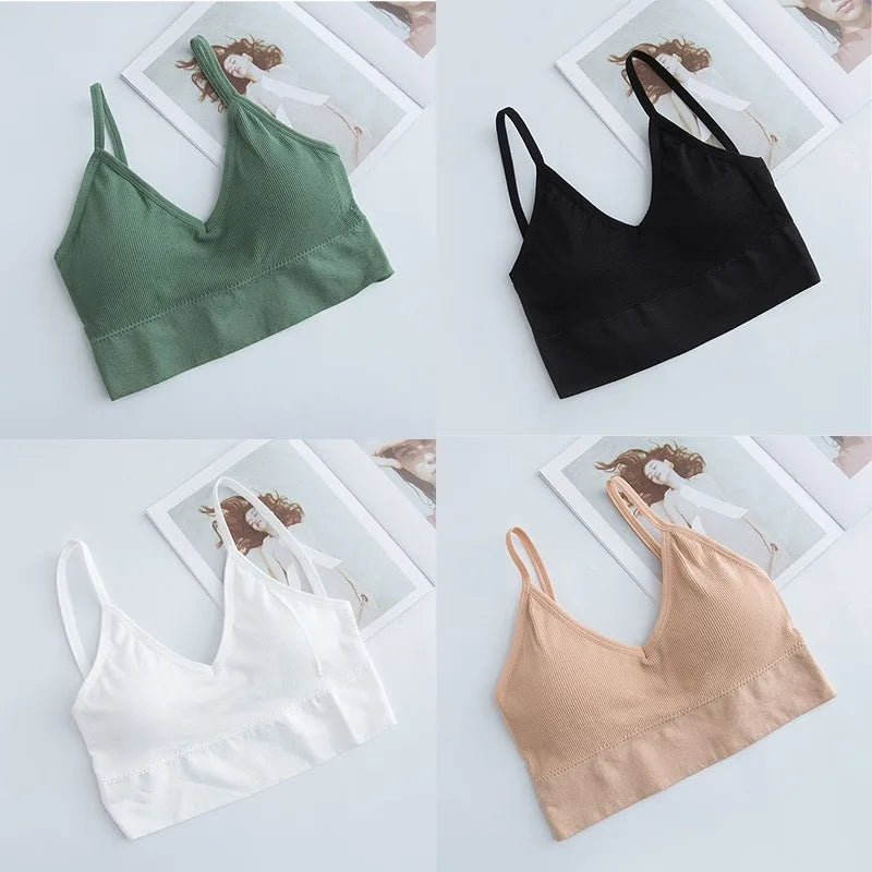 4 Pcs Women's Comfortable Wire-Free Bras Comfortable Seamless Wireless Stretch Sports Bra Yoga Bras with Removable Bra Pads