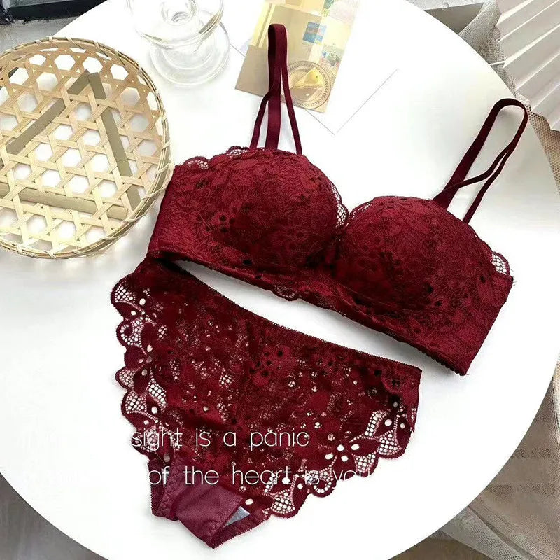 New Push-Up Lingerie Set Comfortable Wire-Free and Lightweight Bra Provides Lift and Side Support Sexy & Exquisite Lace Design