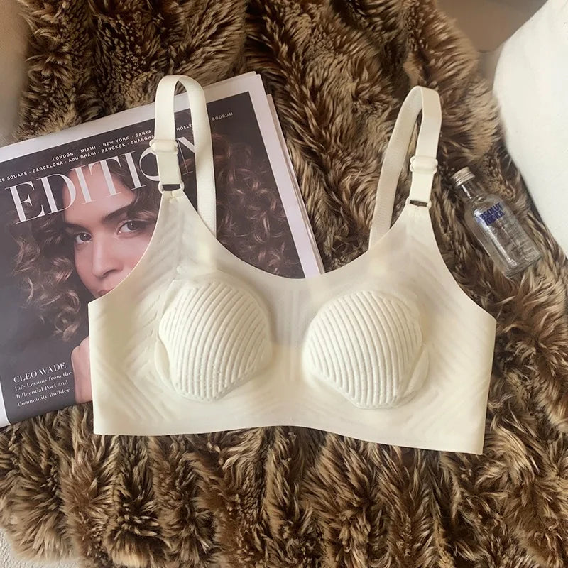 3D non-marking soft lingerie nude cool feeling underwear female large size collect side breasts without steel ring thin bra