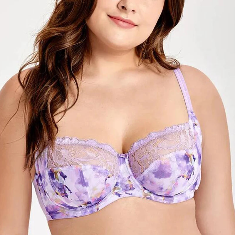Women's Lace Minimizer Bras Full Coverage Non-Padded Underwire Lingerie Support Unlined Sexy Bralette 36 38 40 42 D DD E F