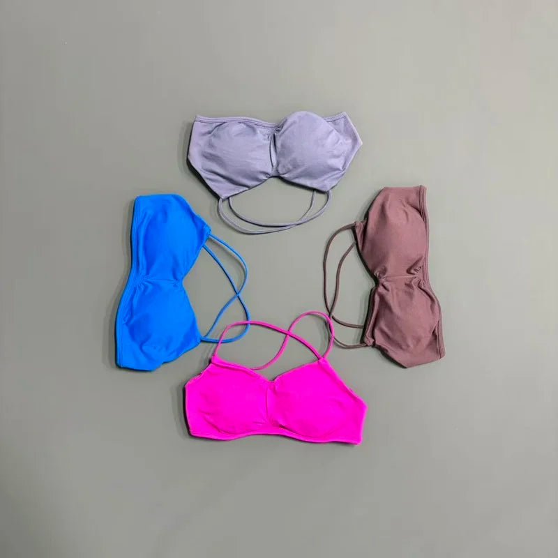 Women Halter Sports Bra Breathable Soft Comfortable Strappy Backless Medium Support Removable Pads Gym Fitness Athletic Bras