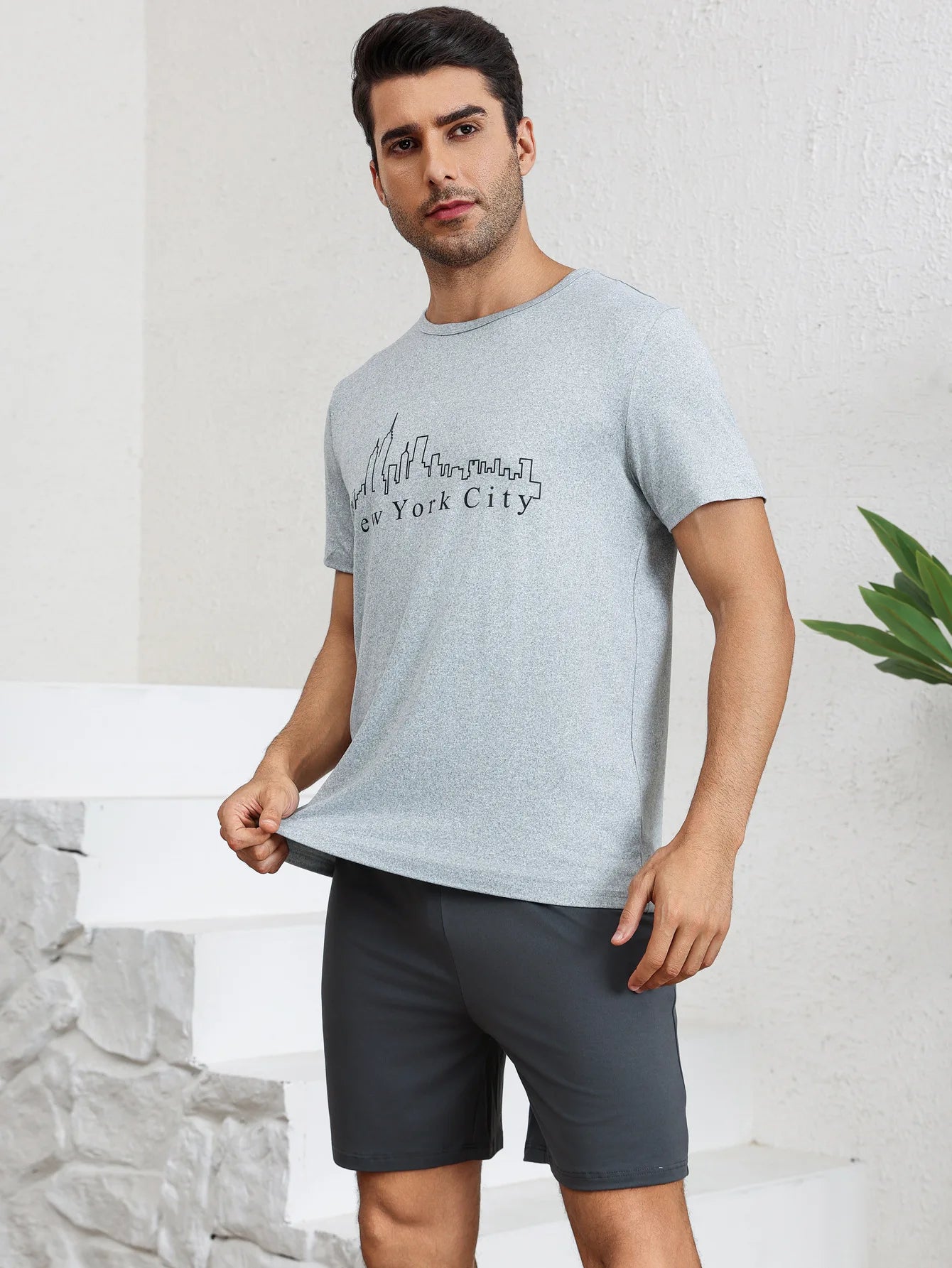 Men's Pajamas Loungewear Set New Loose Two-Piece Set Boys Fashion Solid Color Short Sleeve Shorts Pajama Pants Pijama Hombre