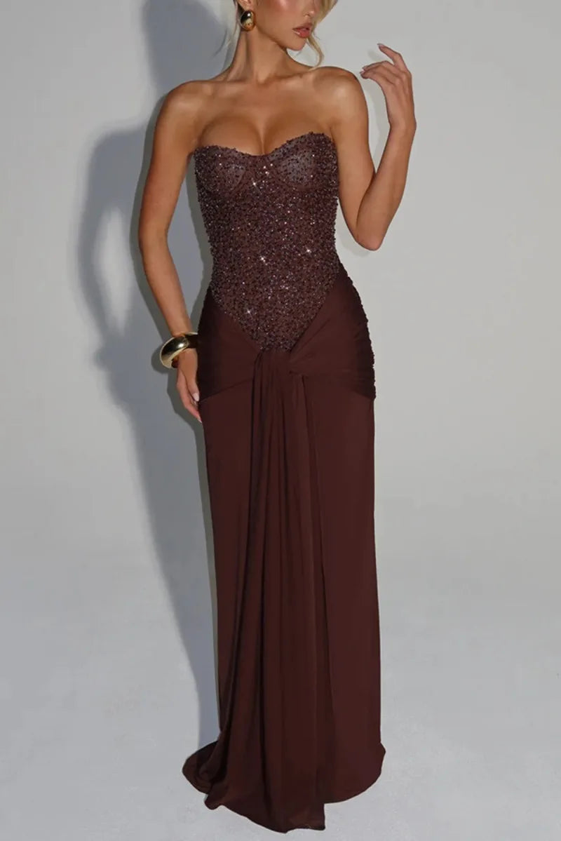 Sexy Women Sequins Party Wedding Dress Elegant Off Shoulder Slim Lace Graduation Ceremoney Mermaid Bodycon Corset Long Dress