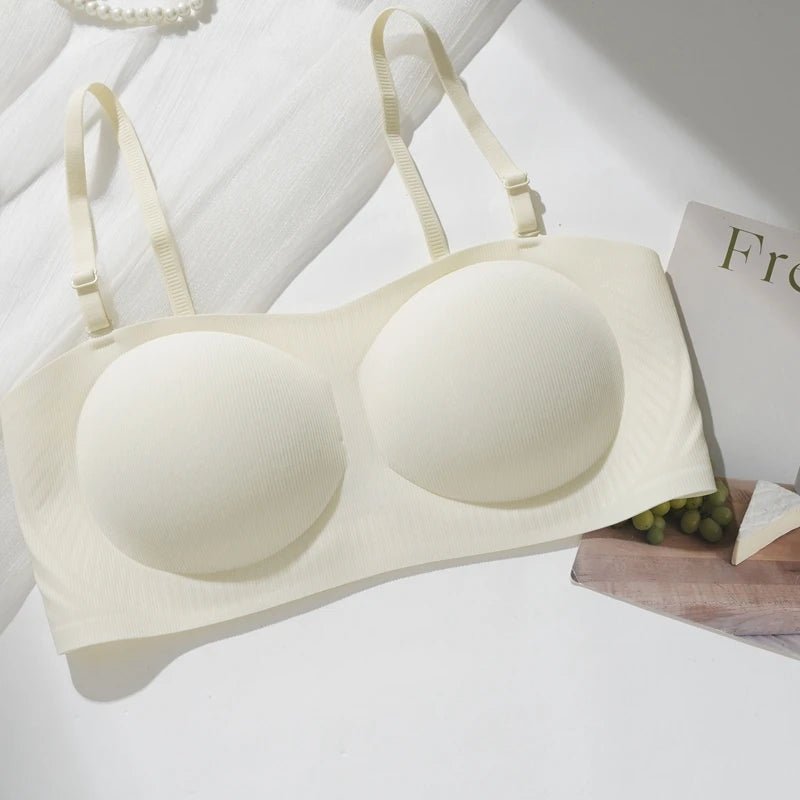 Women's Invisible Push Up Bras Spring Summer New Cool Detachable Shoulder Strap Underwear Silicone Anti Slip Thin Solid Bra