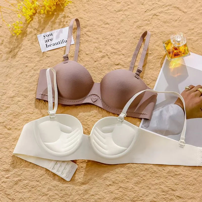 Women's Half Cup Bra Non-Slip Underwear for Small Breasts Gathered without Marks with Side Breast Adjustment