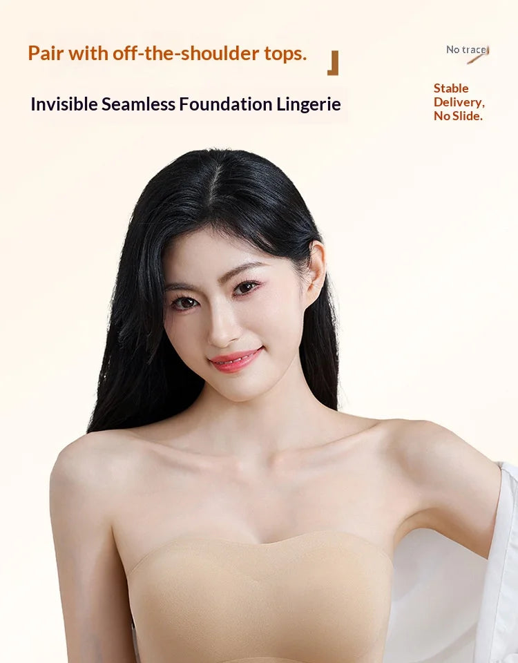 Non Slip Strapless Women's Hot Selling Bra, Small Chest Gathering, Lifting, Invisible and Breathable Liquid Foundation Underwear