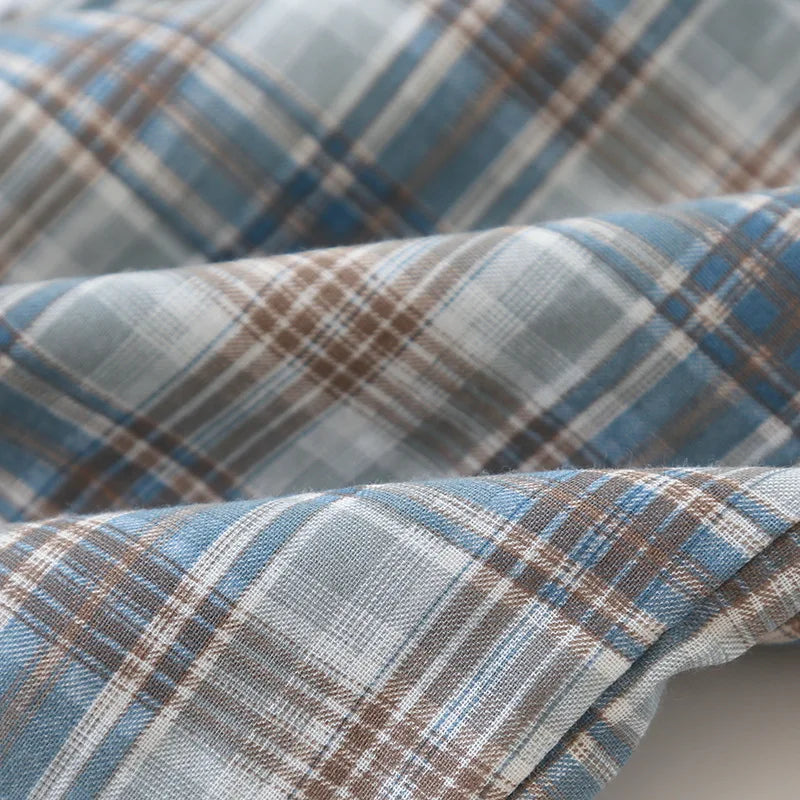 2026 Japanese New Men's Pajama Set Spring/Summer Checkered Simple Long sleeved Two Piece Set 100%Cotton Cardigan Home Furnishing