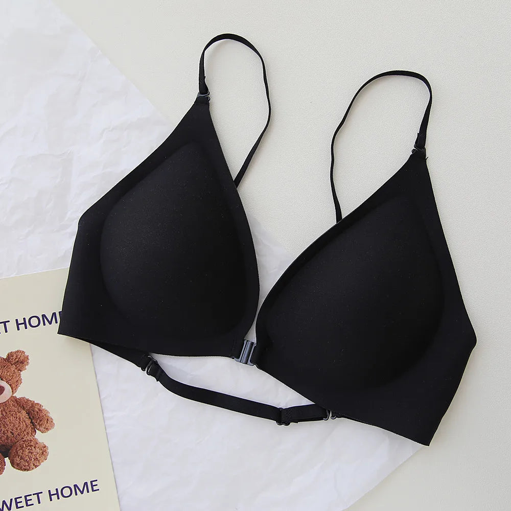 Front-Close Wireless Bra, Large U-Back & One-Strap Design, Seamless Push-Up for Small Bust, Thin Shoulder Straps, Summer Style